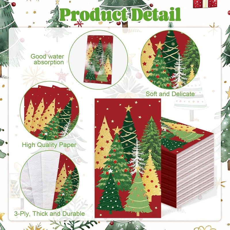 IANFEPH 100 Pcs Christmas Paper Napkins 3 Ply Disposable Bathroom Guest Hand Towels Red Green Xmas Tree Winter Decorative Napkins for Kitchen Dinner Wedding Birthday Holiday Party - Image 3